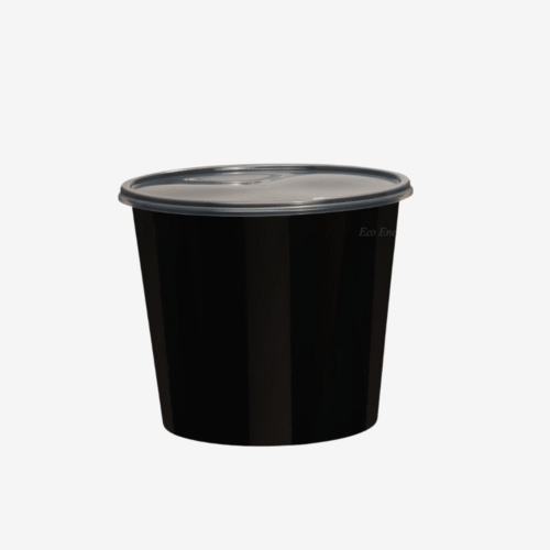 Round Container 1500 ml, Black with Lid (Pack of 100)